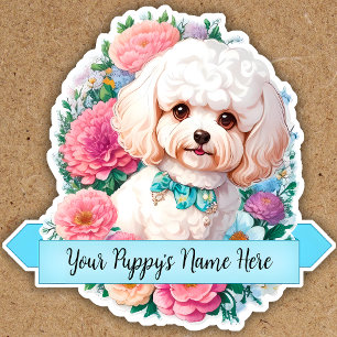Fluffy Bichon Frisé, kundenspezifische Blume Aufkleber
