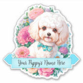 Fluffy Bichon Frisé, kundenspezifische Blume Aufkleber (Vorderseite)