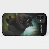 Fluffy Black Cat in Misty Woods Case-Mate iPhone Hülle (Rückseite (Horizontal))