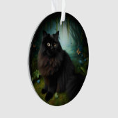 Fluffy Black Cat in Misty Woods Ornament (Vorderseite)