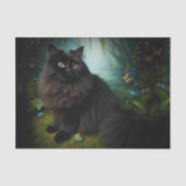 Fluffy Black Cat in Misty Woods Seidenpapier (Vorderseite)