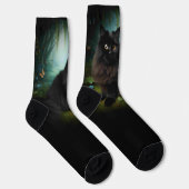 Fluffy Black Cat in Misty Woods Socken (Rechts)