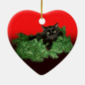 Fluffy Black Cat in Weihnachtskranz Keramik Ornament (Hinten)