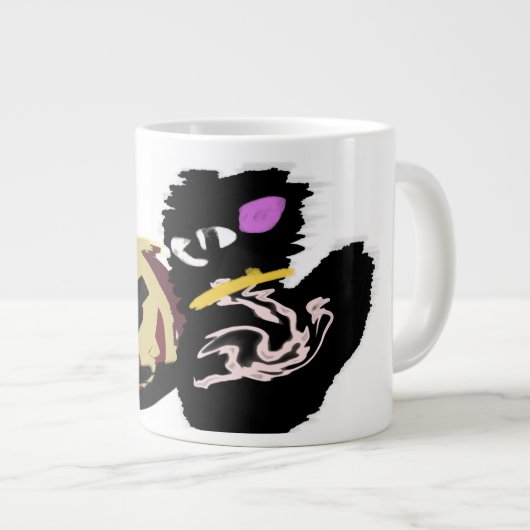 Fluffy Black Cat Jack o Lantern fun  Jumbo-Tasse (Vorderseite Rechts)
