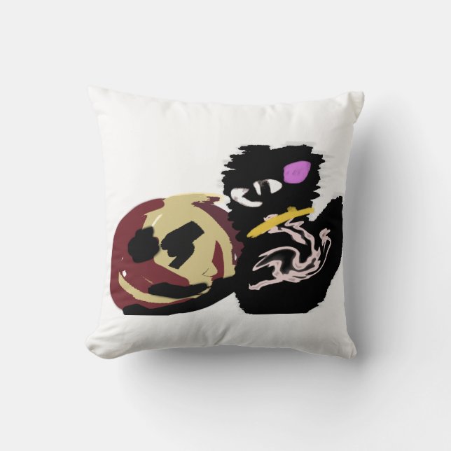 Fluffy Black Cat Jack o Lantern fun  Kissen (Vorderseite)