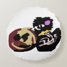 Fluffy Black Cat Jack o Lantern fun  Rundes Kissen