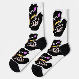 Fluffy Black Cat Jack o Lantern fun  Socken
