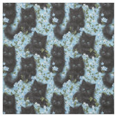 Fluffy Black Kittens & Blume Nahtloses Muster Stoff (Muster)