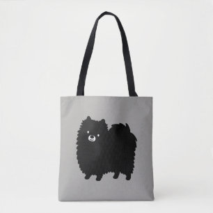 Fluffy Black Spitz Niedlicher Cartoon Dog Tasche