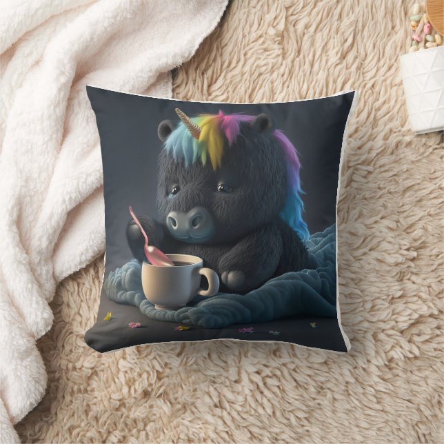 Fluffy Black Unicorn Kissen (Decke)