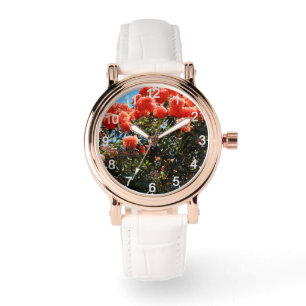 Fluffy Blooms: Orange Eukalyptus Blume Tree, Armbanduhr