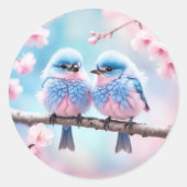 Fluffy Bluebirds und Cherry Blossom Babydusche Runder Aufkleber (Vorderseite)