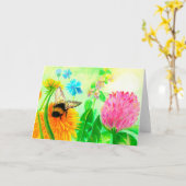Fluffy Bumblebee auf einer Dandelion-Blume Karte (Gelbe Blume)