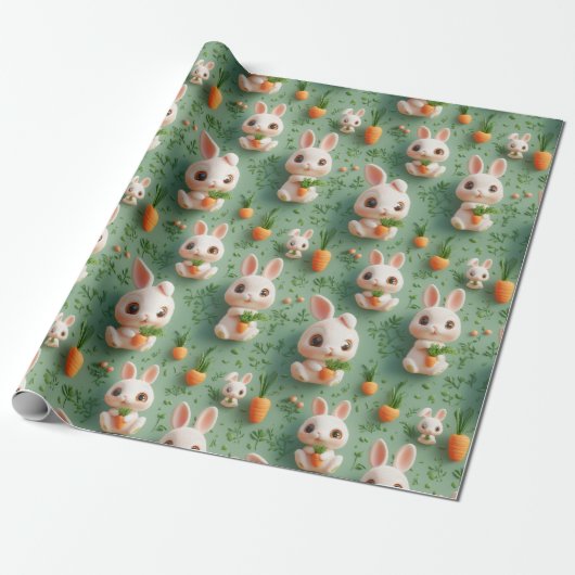 Fluffy Bunnies und Carrots 3D Nahtloses Muster Geschenkpapier (Ungerollt)