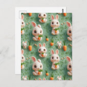 Fluffy Bunnies und Carrots 3D Nahtloses Muster Postkarte (Vorne/Hinten)
