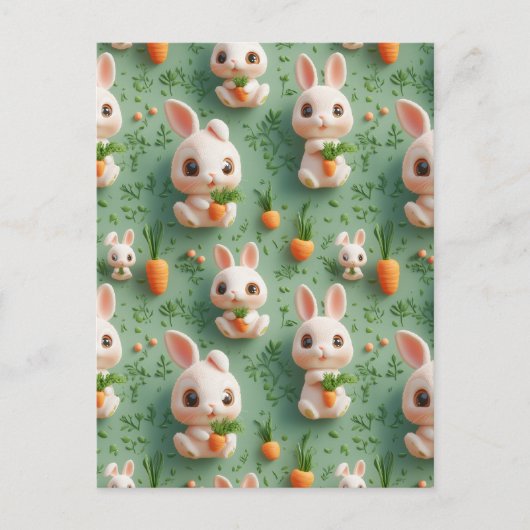 Fluffy Bunnies und Carrots 3D Nahtloses Muster Postkarte (Vorderseite)