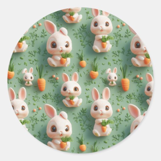 Fluffy Bunnies und Carrots 3D Nahtloses Muster Runder Aufkleber (Vorderseite)