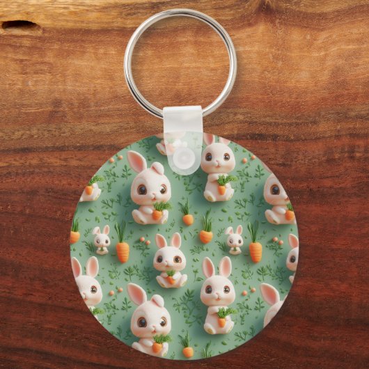 Fluffy Bunnies und Carrots 3D Nahtloses Muster Schlüsselanhänger (Vorderseite)