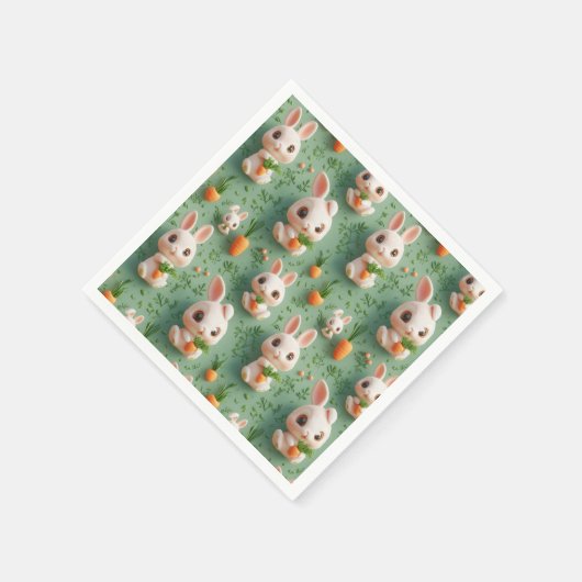 Fluffy Bunnies und Carrots 3D Nahtloses Muster Serviette (Ecke)