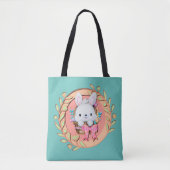 Fluffy Bunny Sitting im Osterkorb 3D Design Tasche (Vorderseite)