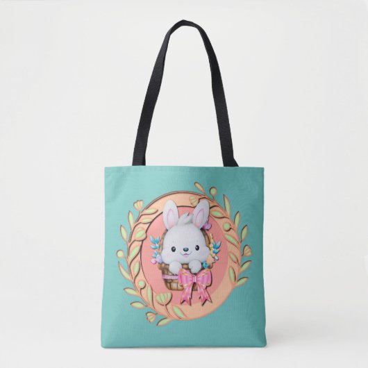 Fluffy Bunny Sitting im Osterkorb 3D Design Tasche (Vorderseite)