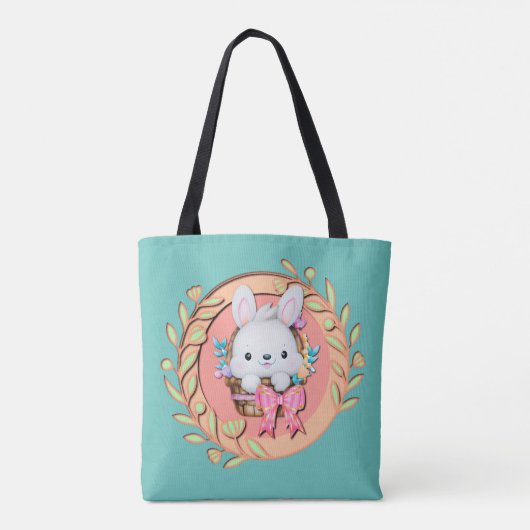 Fluffy Bunny Sitting im Osterkorb 3D Design Tasche (Rückseite)