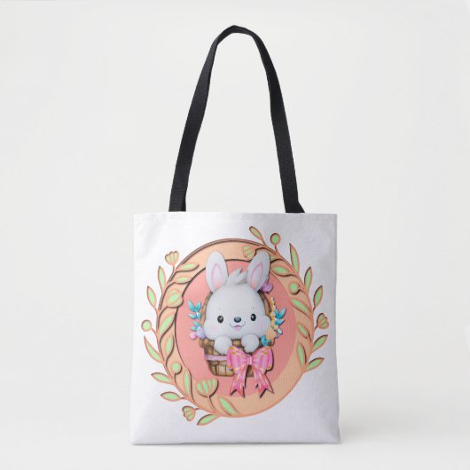 Fluffy Bunny Sitting im Osterkorb 3D Design Tasche (Vorderseite)