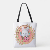 Fluffy Bunny Sitting im Osterkorb 3D Design Tasche (Rückseite)