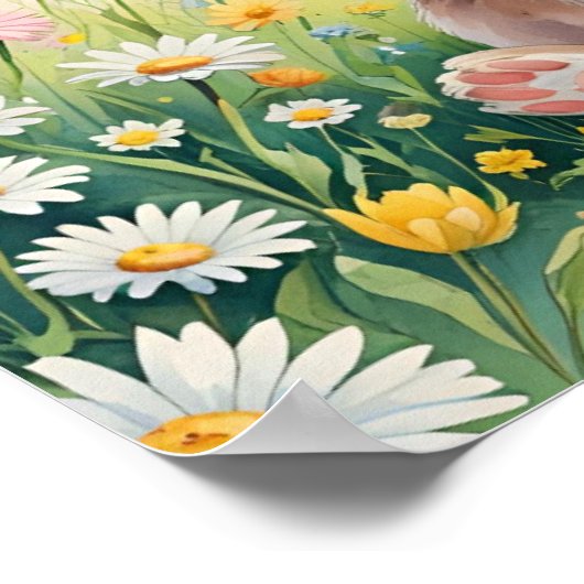 Fluffy & Caffeinated - Spring Bunny Coffee Scene Poster (Ecke)