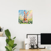 Fluffy & Caffeinated - Spring Bunny Coffee Scene Poster (Heimbüro)