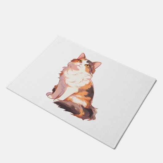 Fluffy Calico Cat Fußmatte (Schrägansicht)