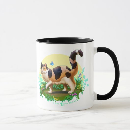 Fluffy Calico Katze mit Schmetterling Tasse (Rechts)