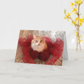 Fluffy Cat and Red Ribbon Holiday Greeting Card Karte (Gelbe Blume)