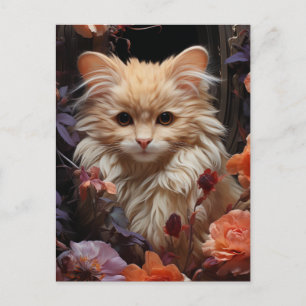 Fluffy Cat in den Blume Postkarte