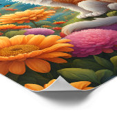 Fluffy Cat Sitting in einem Bereich von Blume Poster (Ecke)