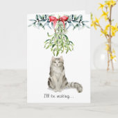 Fluffy Cat Under the Mistletoe Christmas Card Karte (Gelbe Blume)
