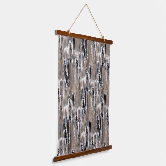 Fluffy Cattails Nature Pattern Wandteppich Mit Holzrahmen (Gewinkelt)
