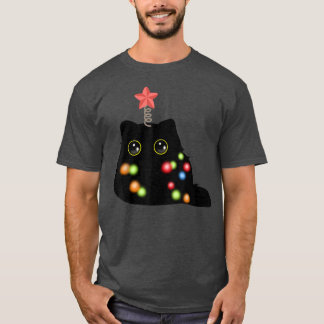 Fluffy Christmas Black Cat Weihnachtsmannmütze Xma T-Shirt