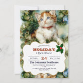 Fluffy christmas cat Watercolor Einladung (Vorderseite)