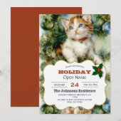 Fluffy christmas cat Watercolor Einladung (Vorne/Hinten)