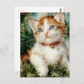 Fluffy christmas cat Watercolor Postkarte (Vorne/Hinten)