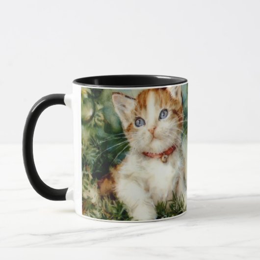 Fluffy christmas cat Watercolor Tasse (Links)