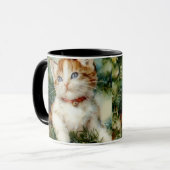 Fluffy christmas cat Watercolor Tasse (Vorderseite Links)