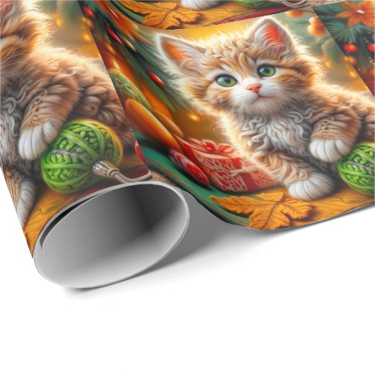 Fluffy Christmas Kitten Geschenkpapier (Rolleneckpunkt)