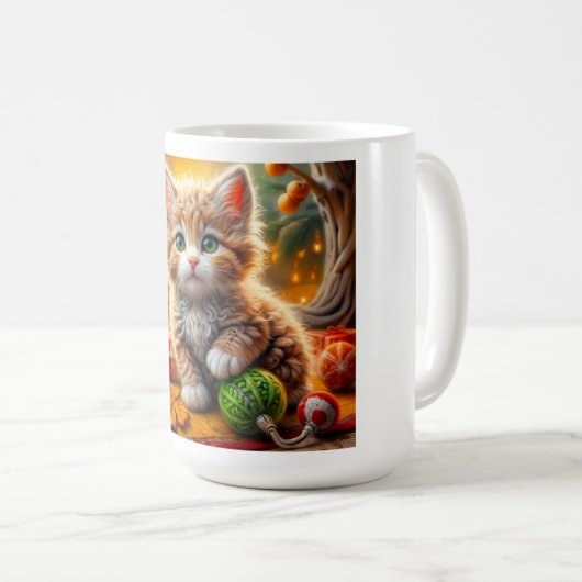 Fluffy Christmas Kitten Kaffeetasse (VorderseiteRechts)