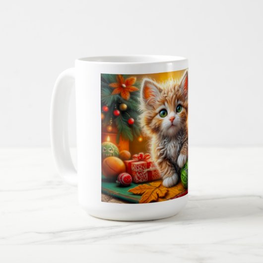Fluffy Christmas Kitten Kaffeetasse (Vorderseite Links)