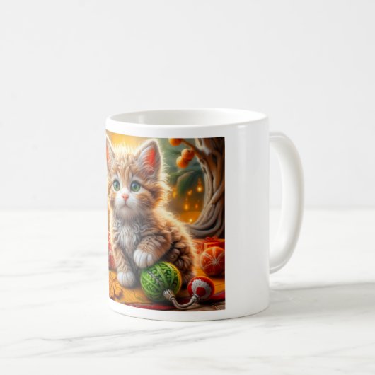 Fluffy Christmas Kitten Kaffeetasse (VorderseiteRechts)