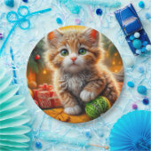 Fluffy Christmas Kitten Pappteller (Party)