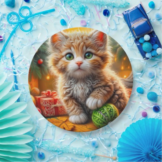 Fluffy Christmas Kitten Pappteller (Party)