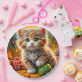 Fluffy Christmas Kitten Pappteller (Party)